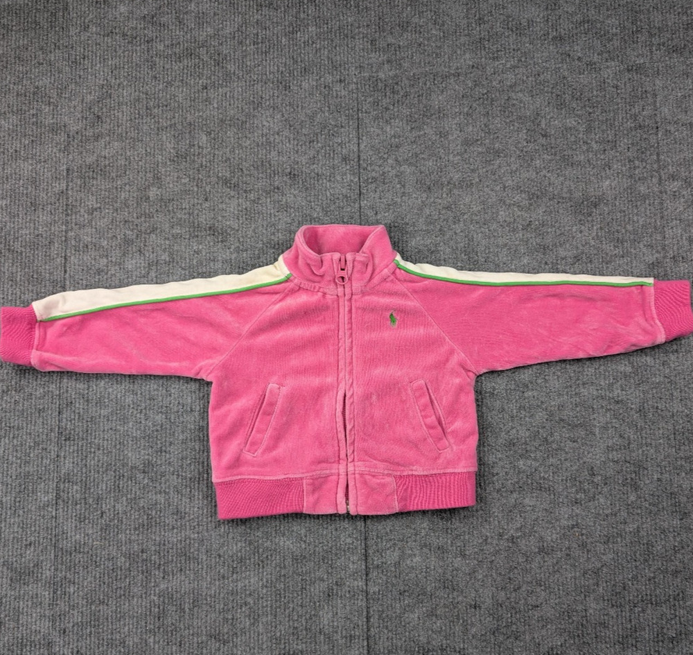 Polo Ralph Lauren Velour Jacket Baby Girls 12M Pink Athleisure Zip Sweatshirt